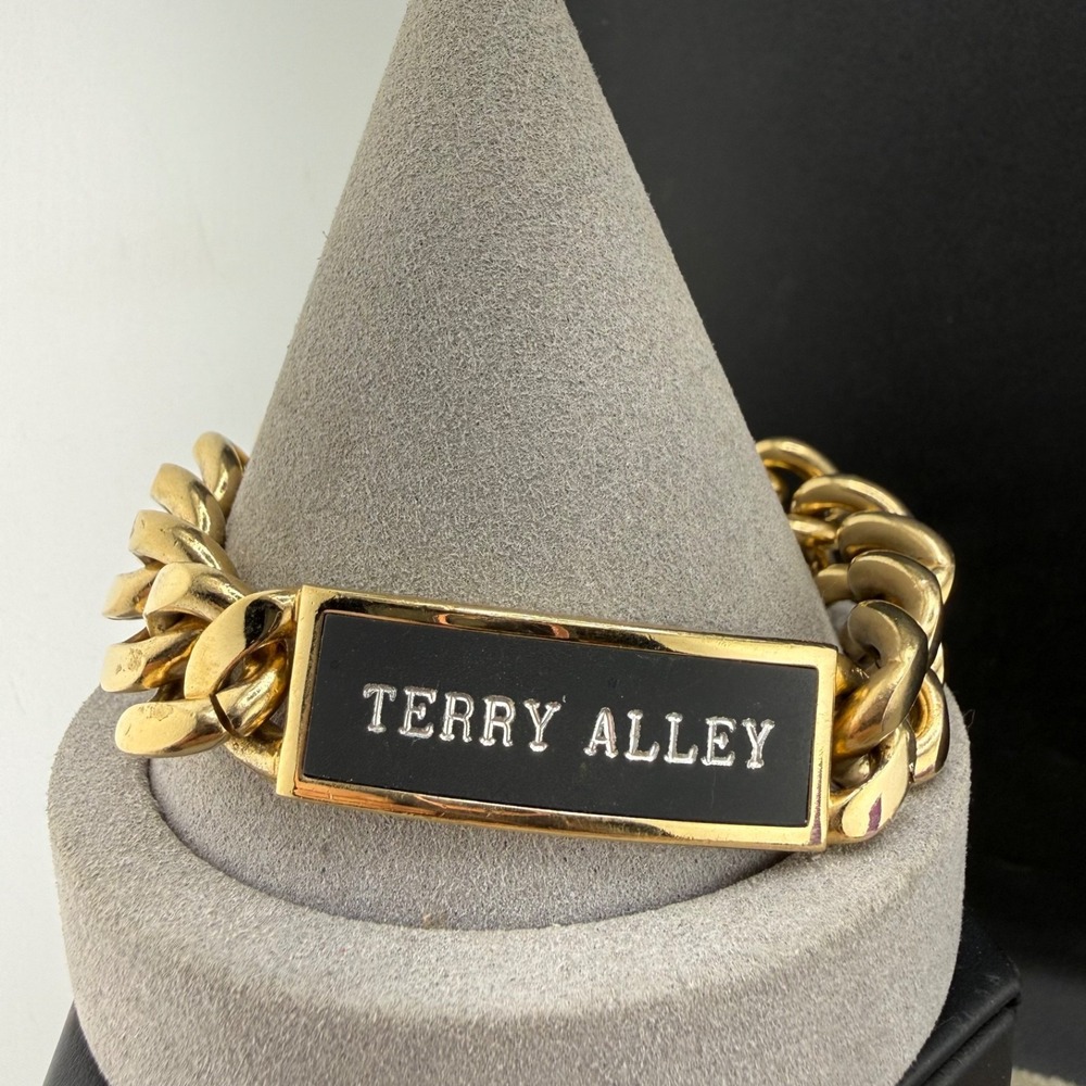 Vintage Speidel ID Bracelet‎ Chunky Gold tone Enamel "Terry Alley"